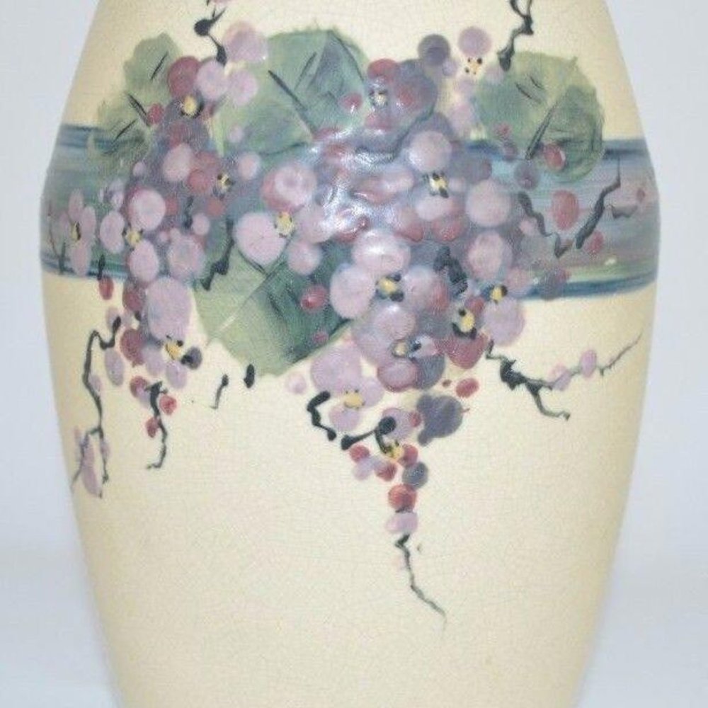 Vintage Weller Cream with Flower Decorated Vase 8" tall